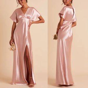 Birdy Grey Jesse Kimono Satin Bridesmaid Dress in Rose Gold Large NWT